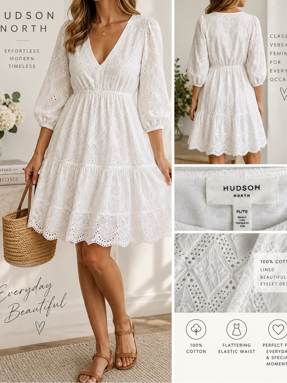 Hudson North White Cotton Eyelet Tiered Dress XL